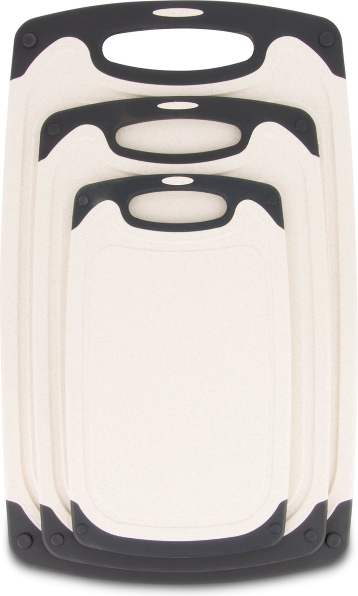 Ubian 3-delige Kunststof Snijplanken Set met Anti-slip Handvaten – Incl. Grote Snijplank van 40x24cm