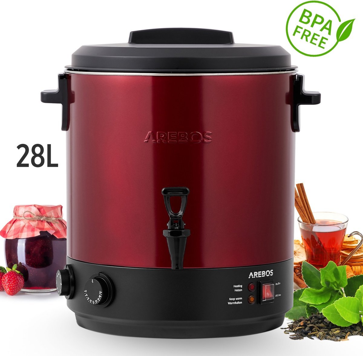 AREBOS Inmaakmachine 28 L Inmaakpan Glühwein Ketel Hete Dranken Dispenser 1800W AREBOS Inmaakmachine 28 L Inmaakpan Glühwein Ketel Hete Dranken Dispenser 1800W