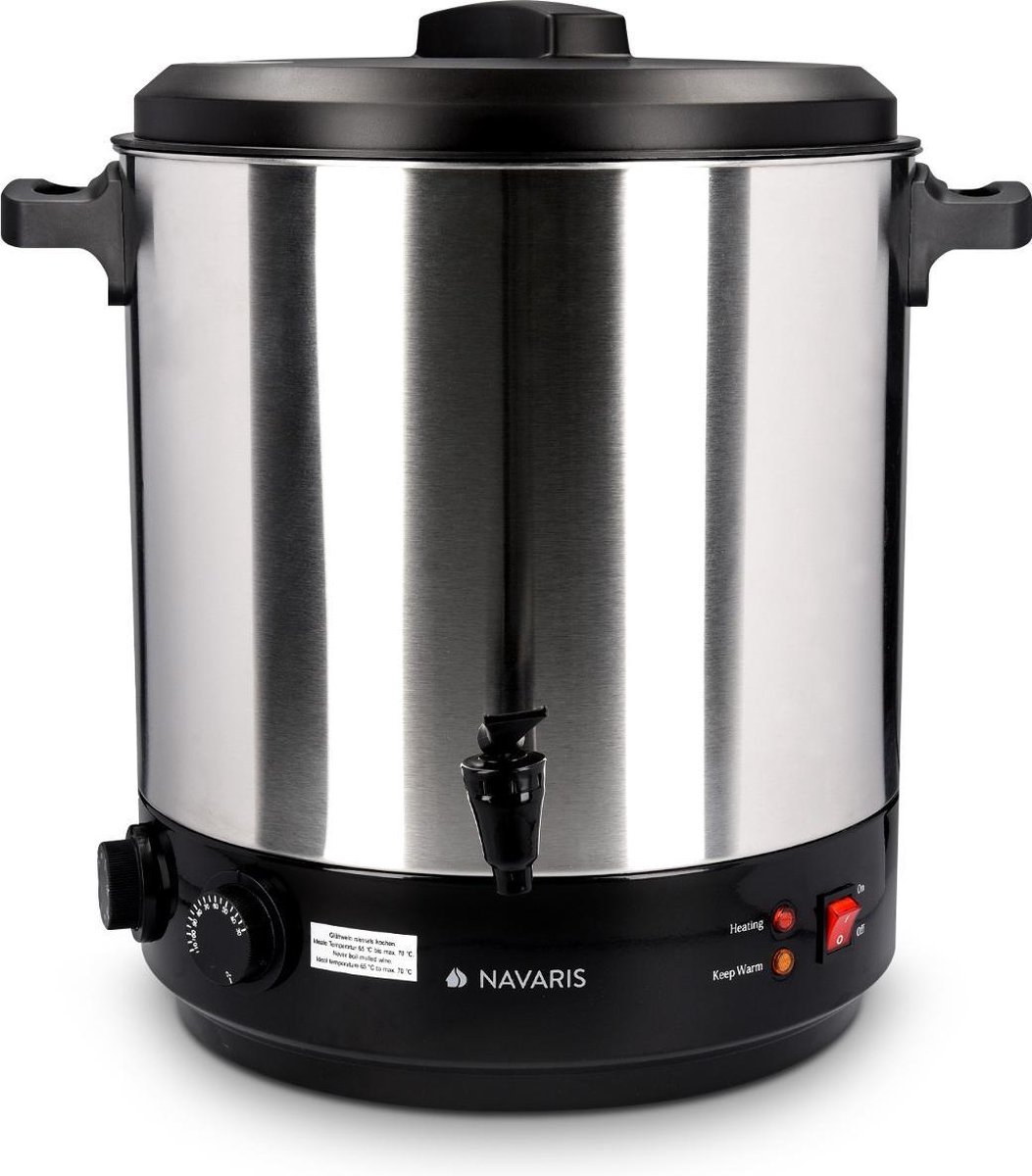 Navaris inmaakketel met glühwein functie - Inclusief thermostaat en timer tot 120 minuten - Temperatuur van 30-100°C - Met thermostaatkraan - 27 liter Navaris inmaakketel met glühwein functie - Inclusief thermostaat en timer tot 120 minuten - Temperatuur van 30-100°C - Met thermostaatkraan - 27 liter