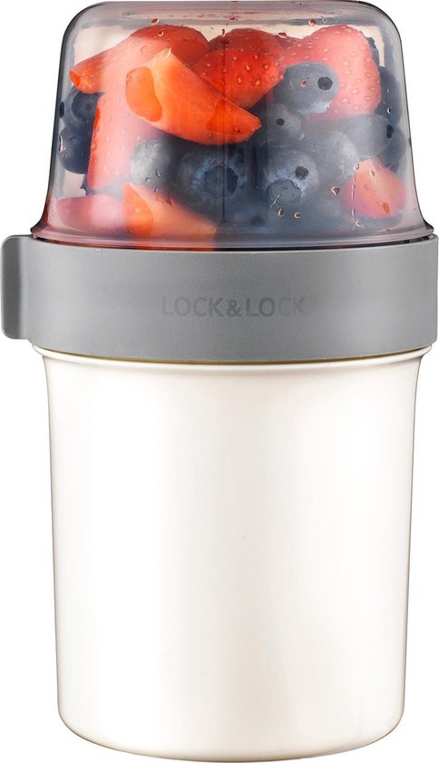 Lock&Lock Yoghurtbeker - Yoghurt beker to go - Muesli beker to go - Lunchpot - Lunchbeker - Medium - 560 ml + 310 ml - Wit
