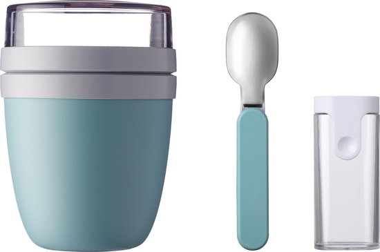 Mepal - Lunchpot + vouwlepel Ellipse - Nordic green - Yoghurtbeker met lepel - Muesli beker to go - Geschikt voor vriezer, magnetron en vaatwasser.
