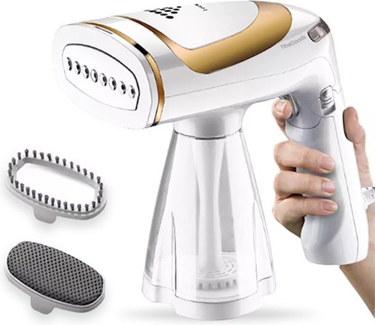 TibaGoods Luxe Kledingstomer - Handstomer - Stoomapparaat Kleding - Ontkreuker - Stoomreiniger - Warmt snel op - Inclusief 2 opzetborstels - 1600w - 250ml

