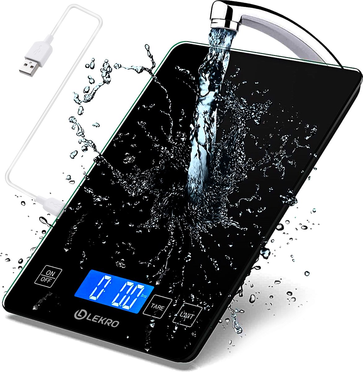 Lekro Digitale Precisie Keukenweegschaal – Weegschaal Keuken - USB Oplaadbaar - 1gr tot 15kg – Tarra Functie - Zwart Lekro Digitale Precisie Keukenweegschaal – Weegschaal Keuken - USB Oplaadbaar - 1gr tot 15kg – Tarra Functie - Zwart